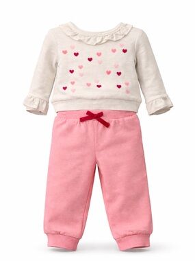 Little Me Cream Top with Pink Heart Motif & Pink Jogger Set size 6m